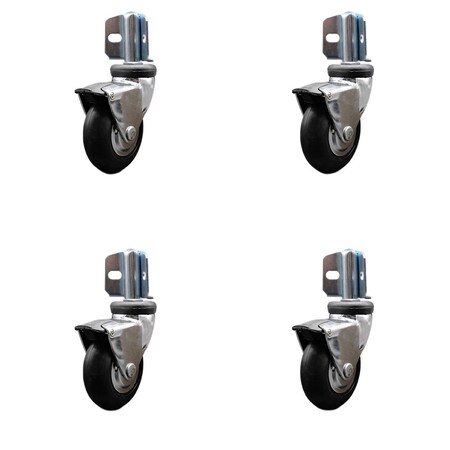 Service Caster 3'' Bright Chrome Neoprene Rubber Casters with BrakesCorner Brackets-Set 4, 4PK SCC-GR03S310-NPRB-BC-B-71678-4-CB90-4